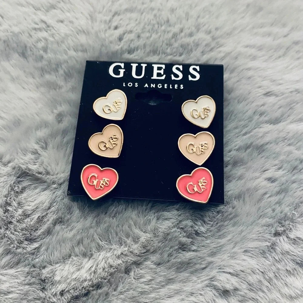 🆕 Guess Multi Colored Heart Stud Earring Set